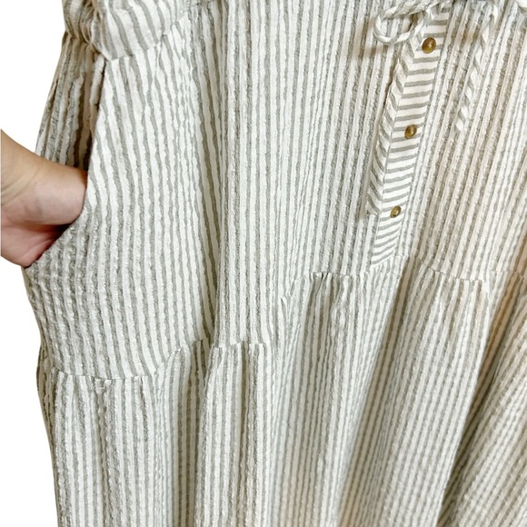 Jane + Delancey Boho Olive Green Stripe Tiered Gauzy Maxi Dress Size 3X NWT - Picture 2 of 7